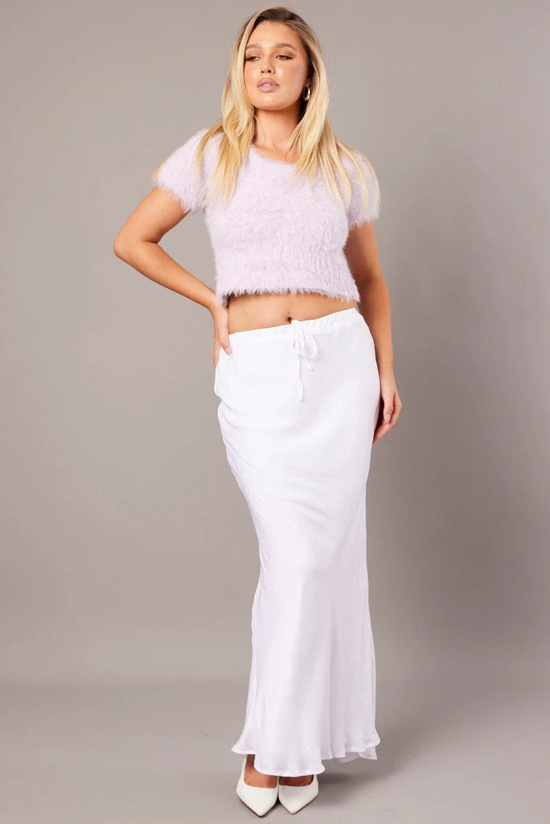 Purple Fluffy Knit Top Short Sleeve Crop