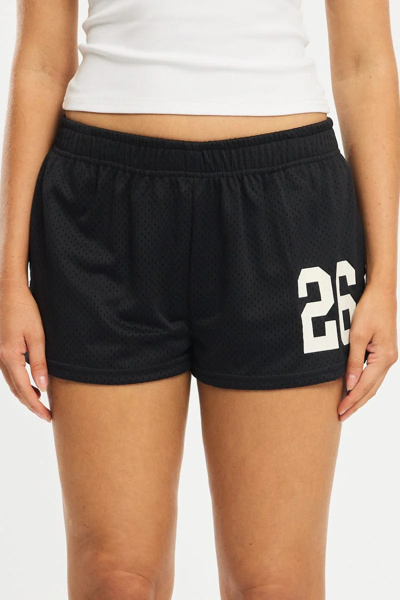 Black Track Shorts Elastic Waist