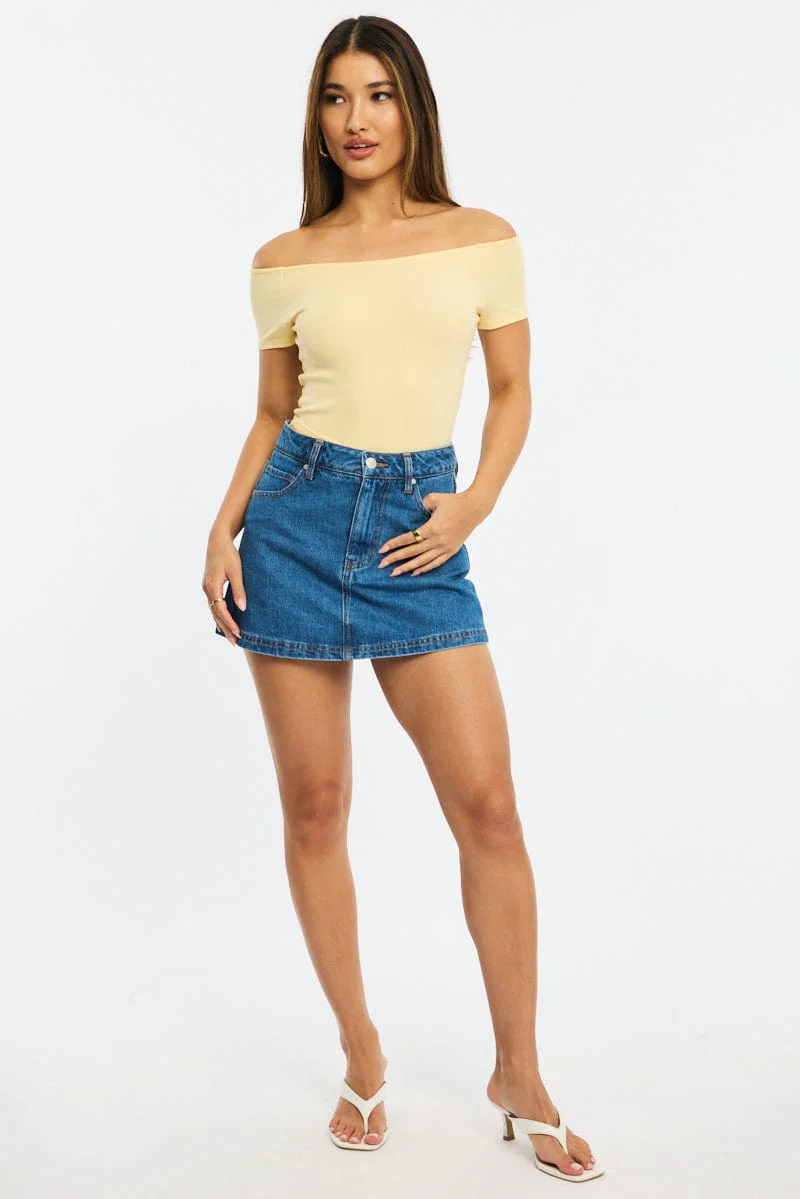Yellow Off Shoulder Top Rib