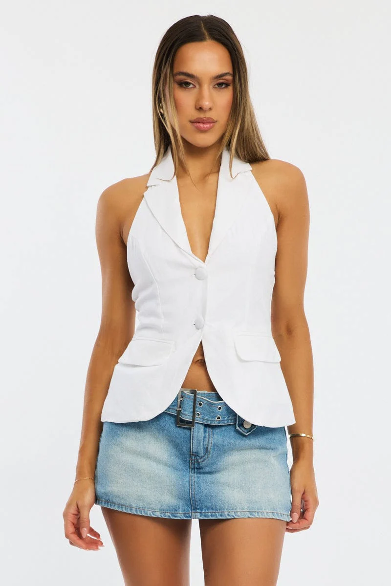 White Vest Halter Neck
