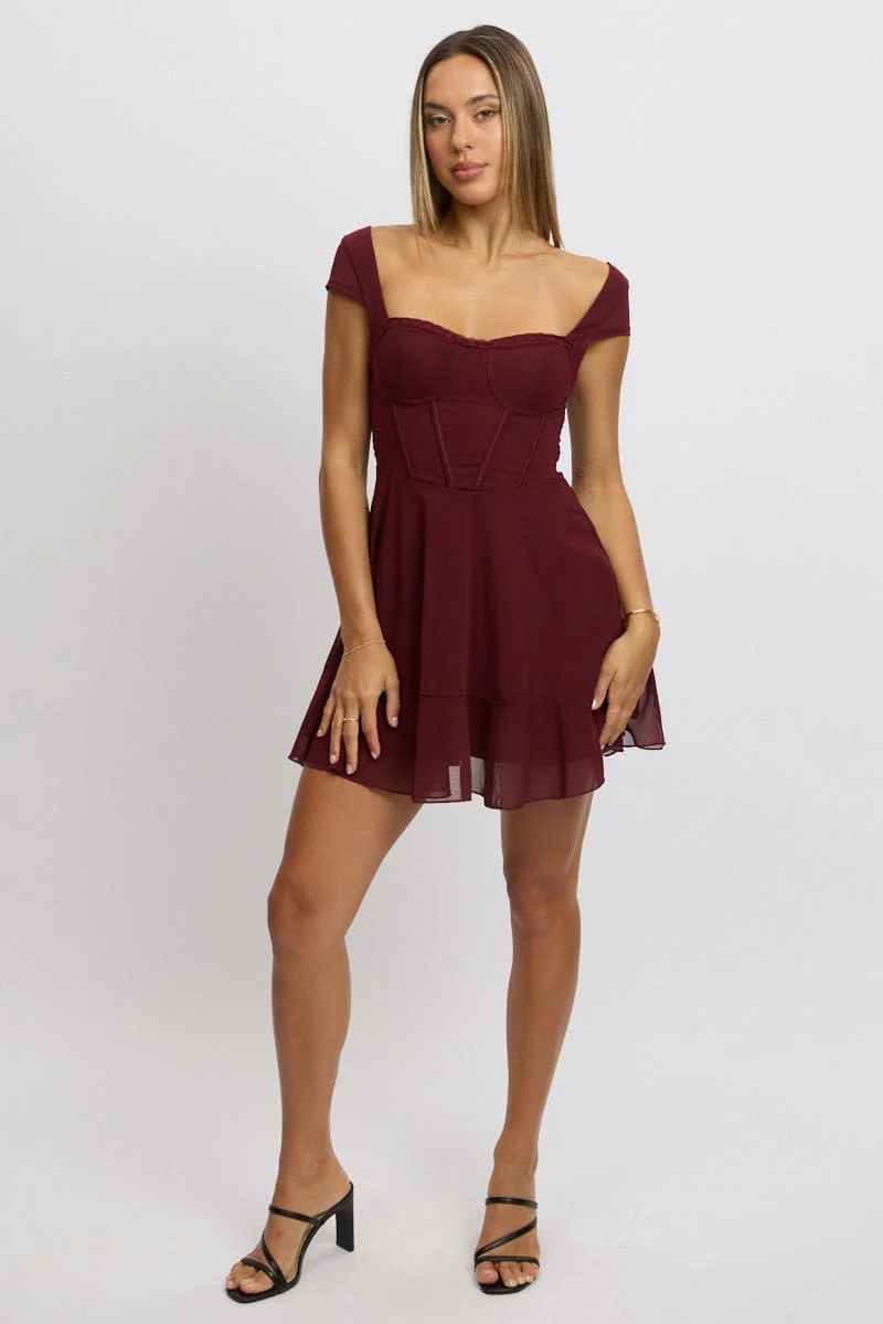 Red Fit And Flare Dress Mini Mesh