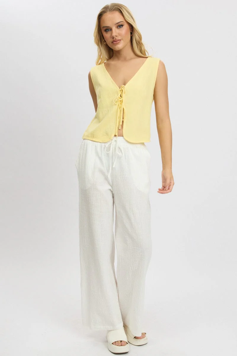 Yellow Tie Up Top Linen