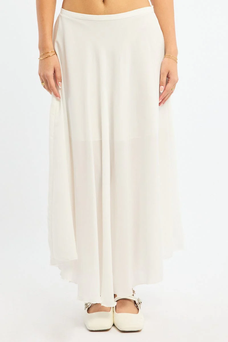 White Maxi Skirt Flowy High Waisted Poly Chiffon