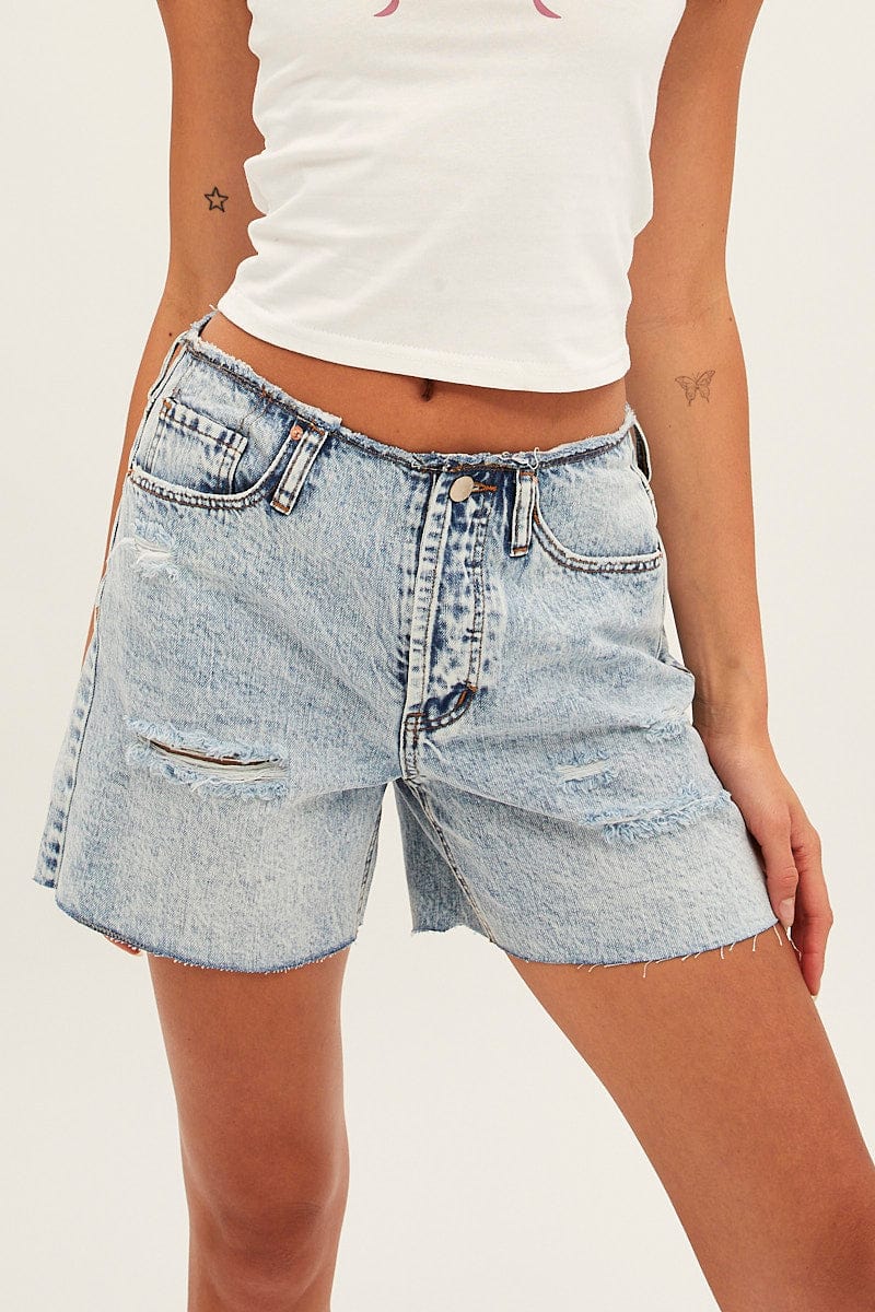 Blue Denim Shorts High Rise Relaxed