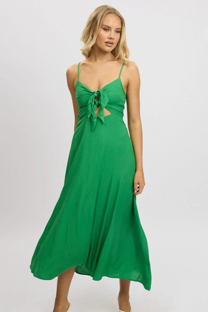Green Maxi Dress Tie Detail Strappy