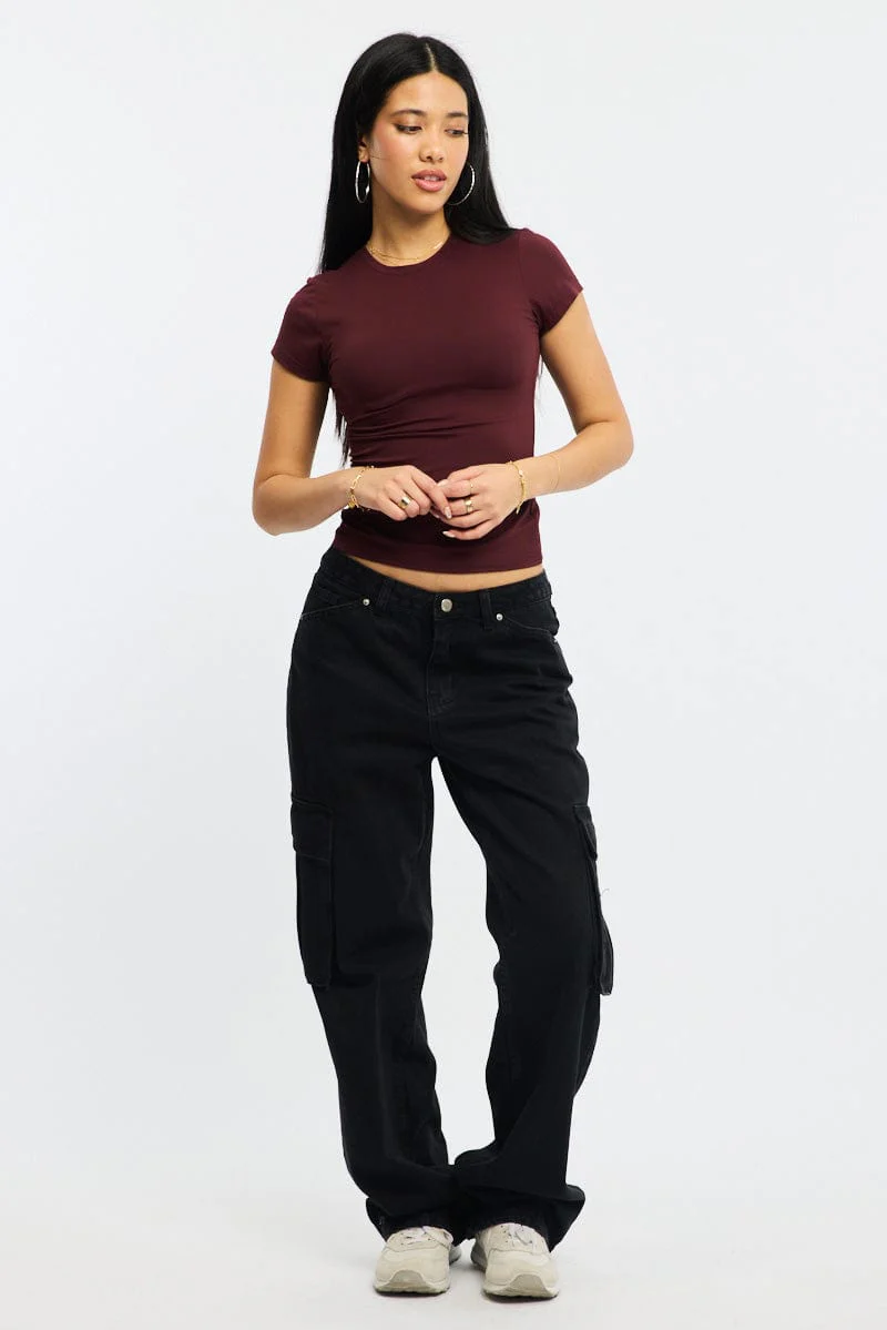 Red T-Shirt Short Sleeve Crew Neck Long Line