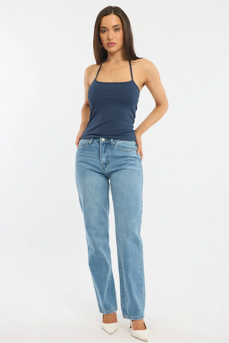 Blue Supersoft Halter Neck Top