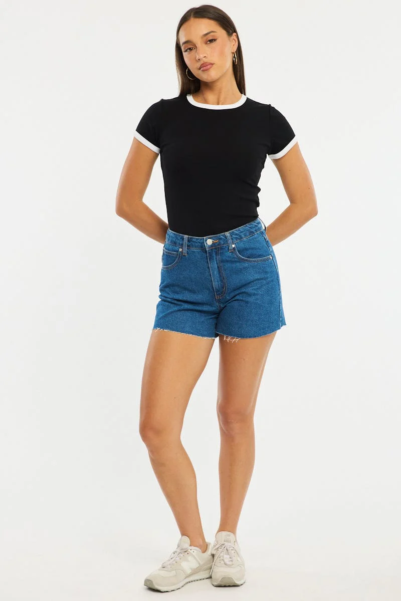 Black Contrast Top Short Sleeve