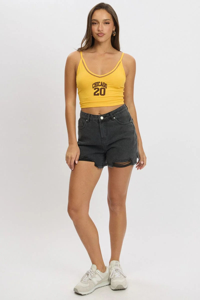 Grey Relaxed Denim Short Mid Rise