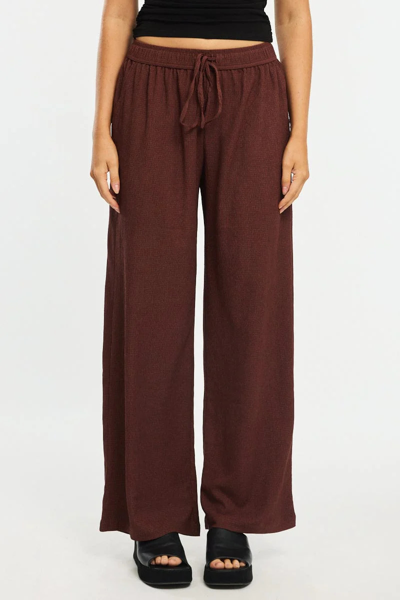 Brown Wide Leg Pants Elasticated Waist