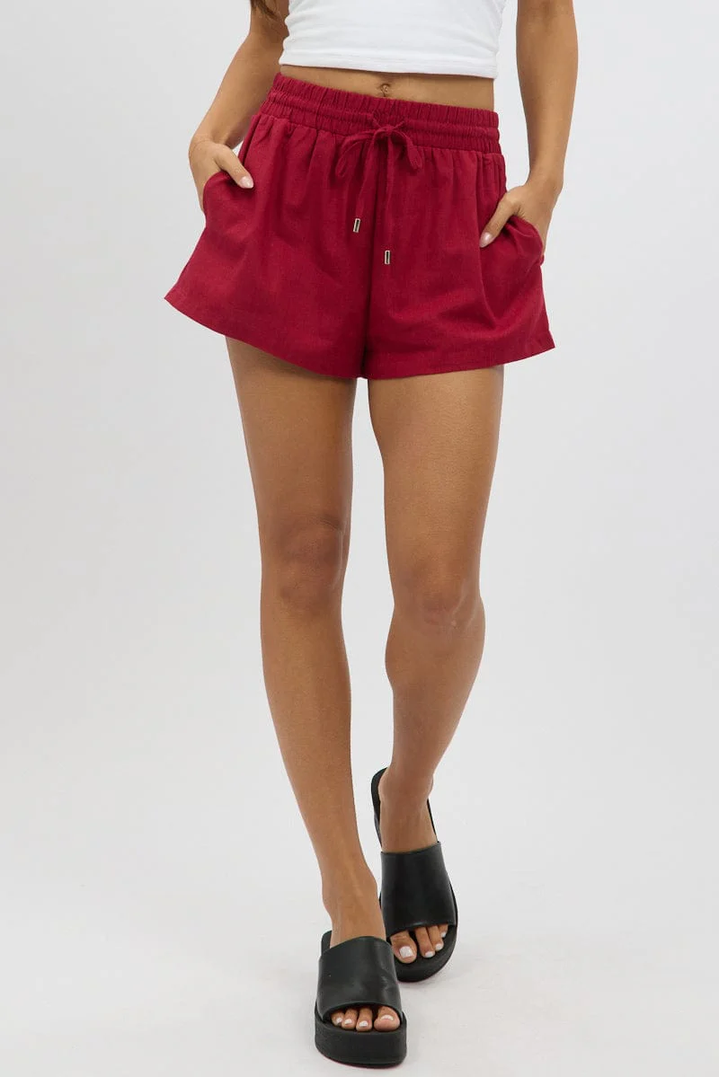 Red Shorts Elasticated Waist