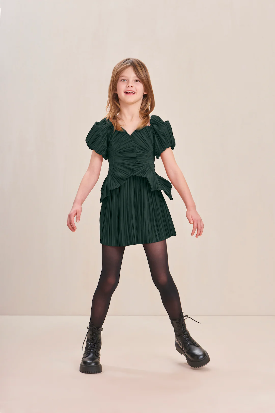 KIDS CHARLIQUE DRESS - FOREST GREEN