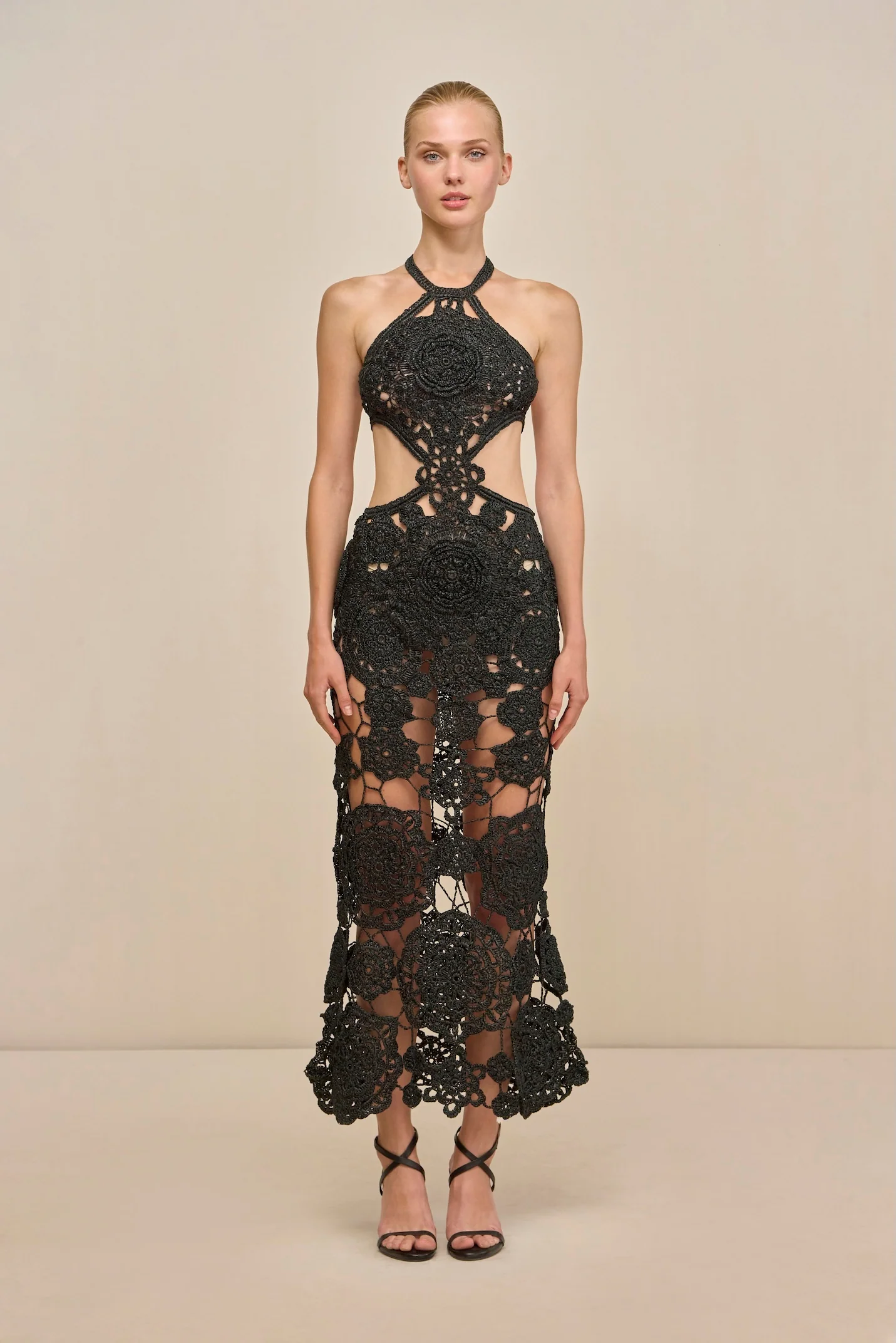 ACCALIA CROCHET GOWN - BLACK
