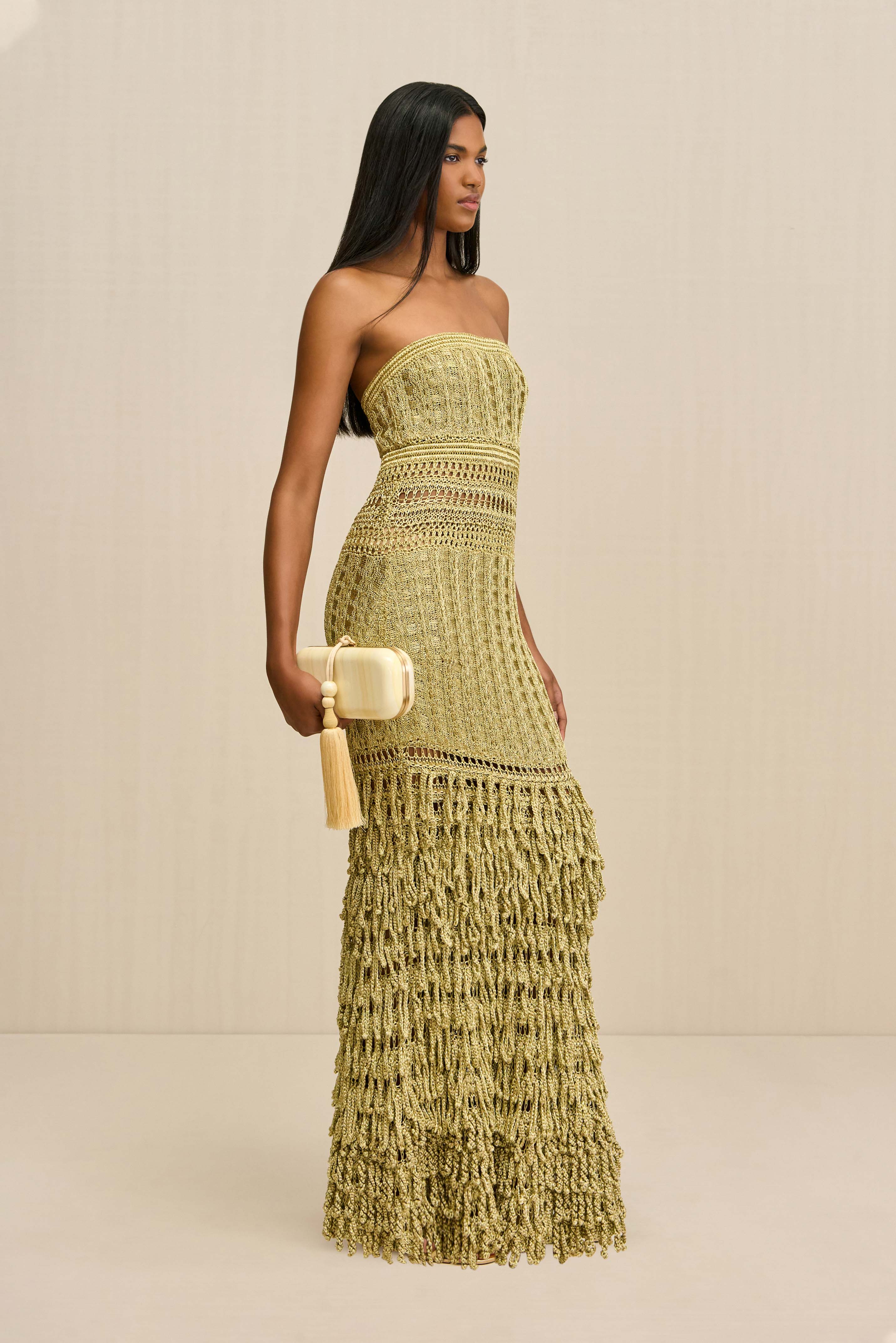 MORGAN CROCHET GOWN - GOLD