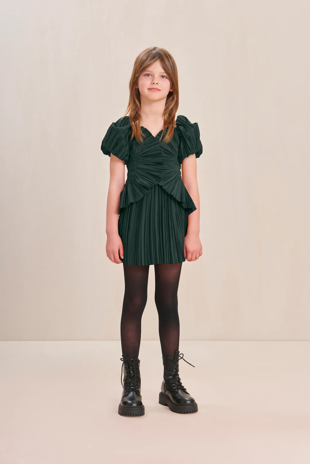 KIDS CHARLIQUE DRESS - FOREST GREEN