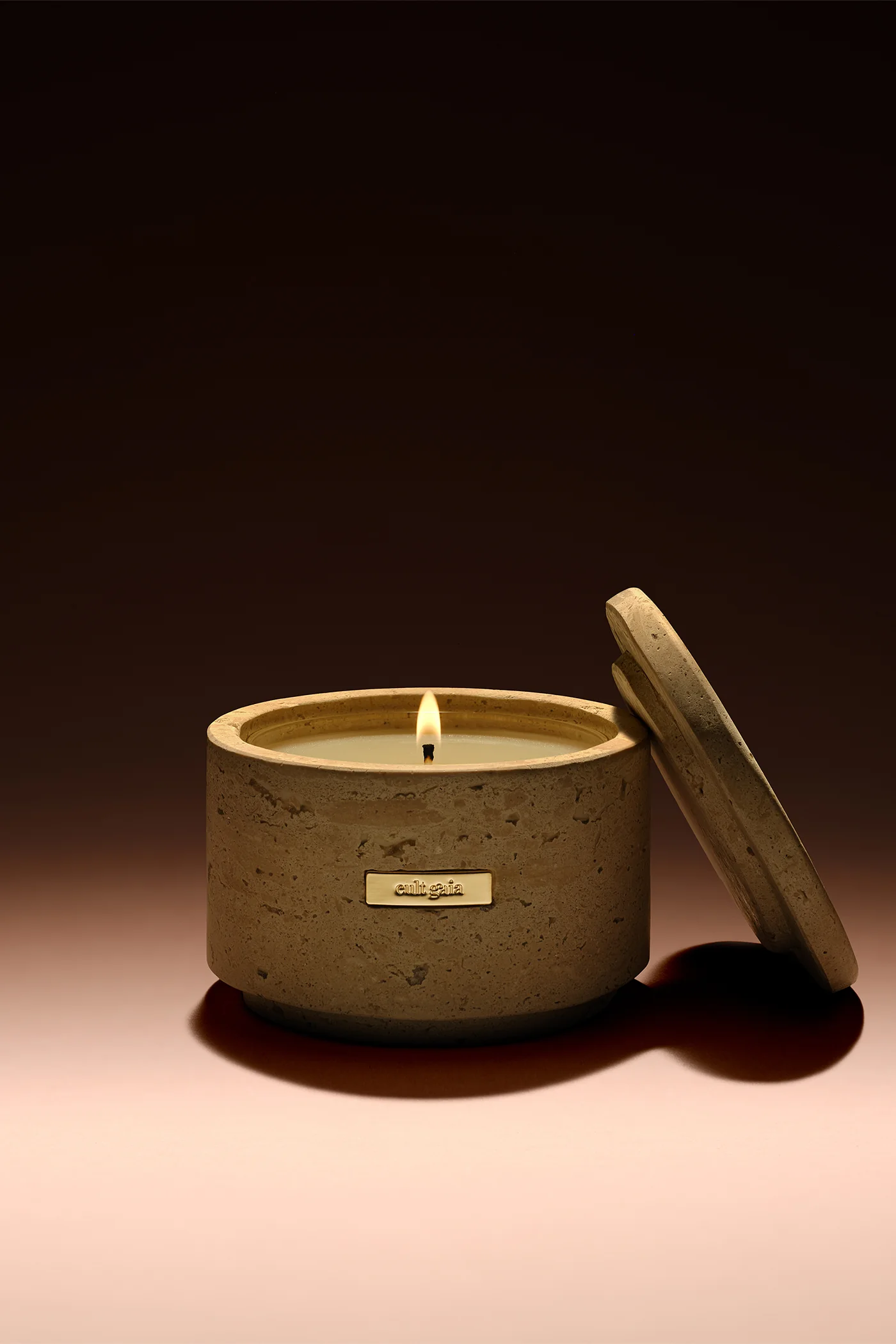 TRAVERTINE VESSEL & CANDLE