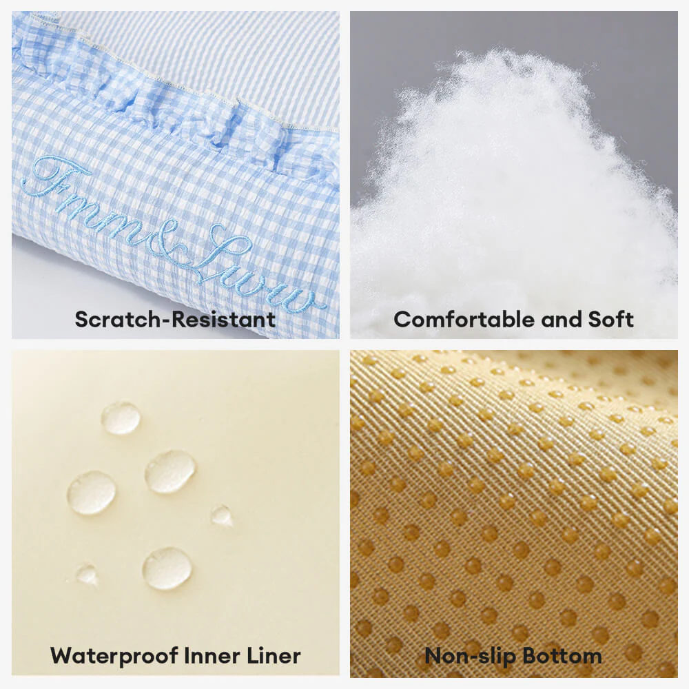 Soft Gingham Washable Dog & Cat Sofa Bed with Pillows