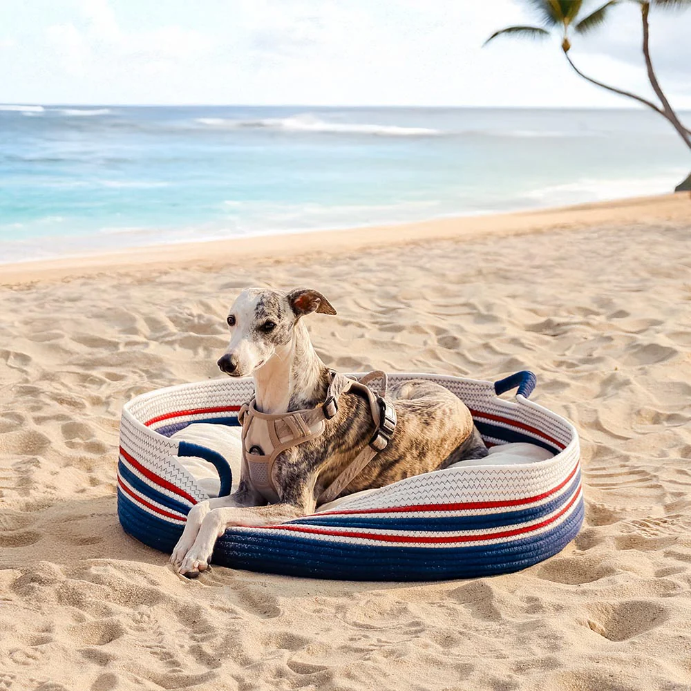 Handcrafted Stripe Calming Pet Bed - Timeless Nest