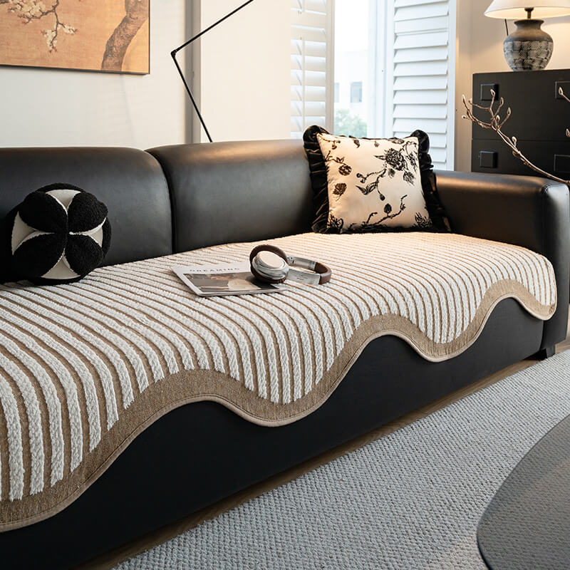 Striped Chenille Irregular Scratch-Resistant Non-Slip Couch Cover