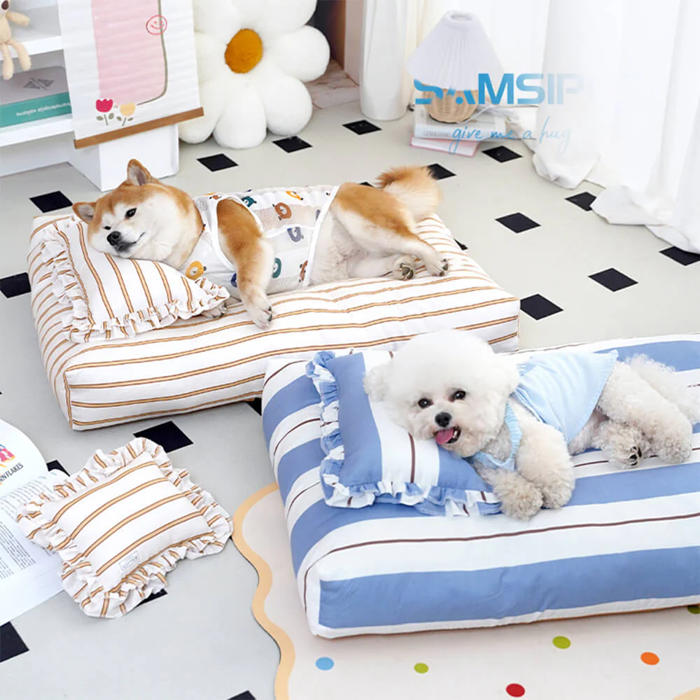 Striped Cotton Thick Padded & Soft Dog Pillow Bed