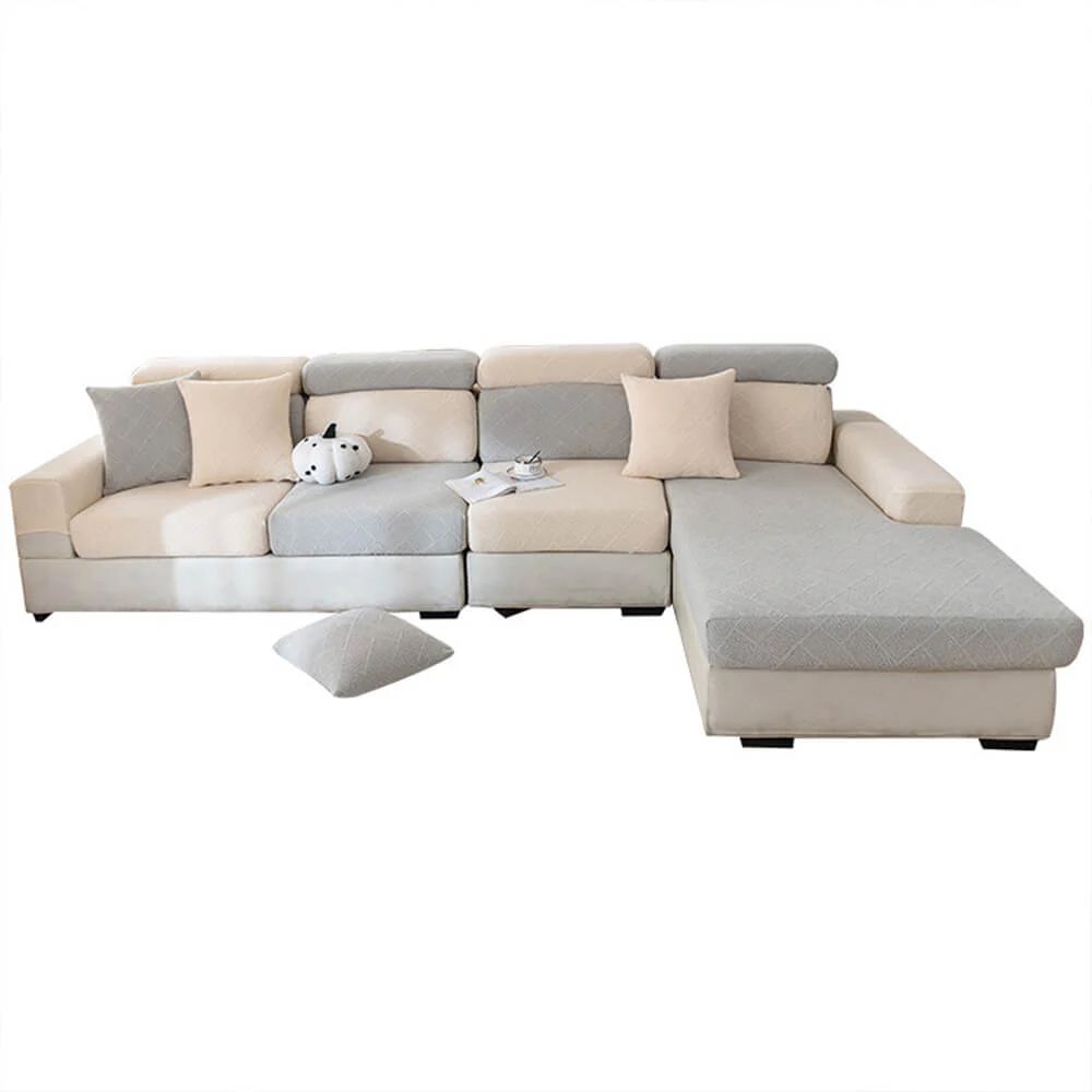 Diamond Jacquard Plush Full-Cover Stretch Couch Cover