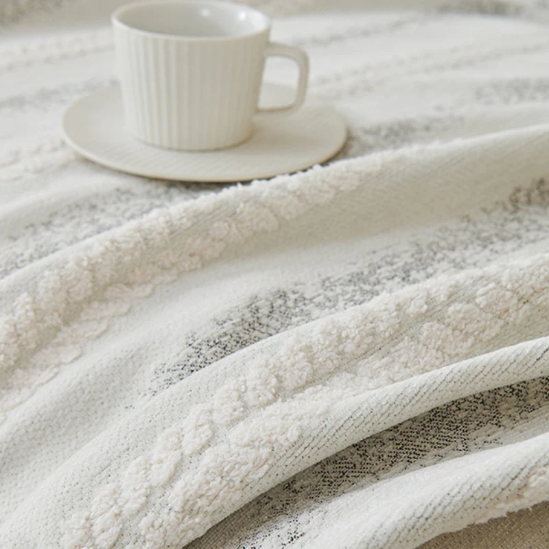 Decorative Stripe Tassel Chenille Throw Couch Cover