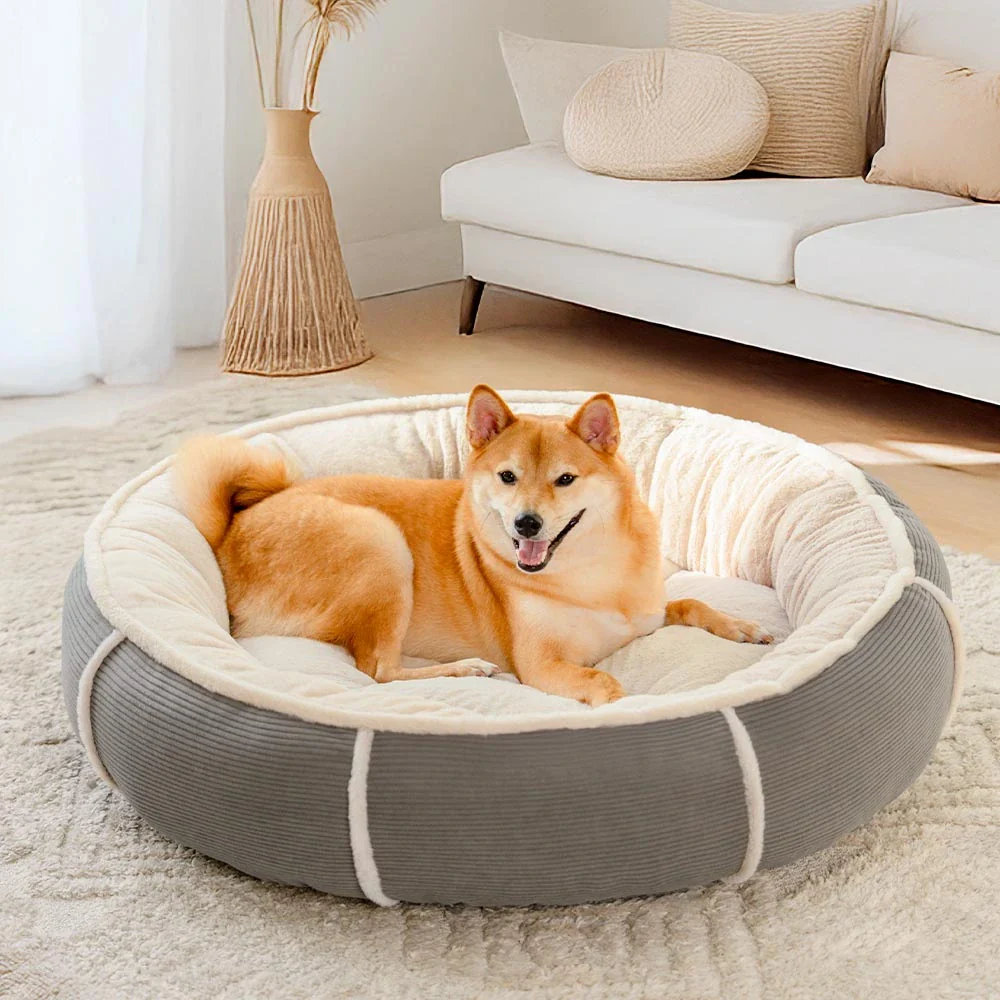 Ultra Plush Corduroy Anti-Anxiety Donut Dog Bed