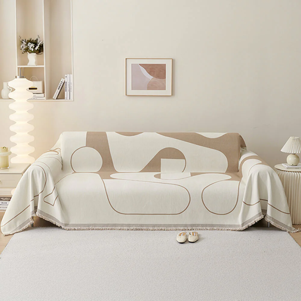 Geometric Fringe Double-Sided Chenille Non-Slip Throw Couch Cover