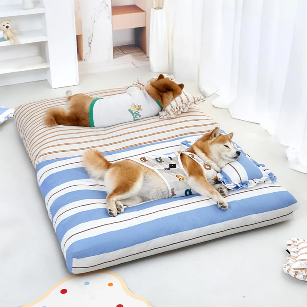 Striped Cotton Thick Padded & Soft Dog Pillow Bed