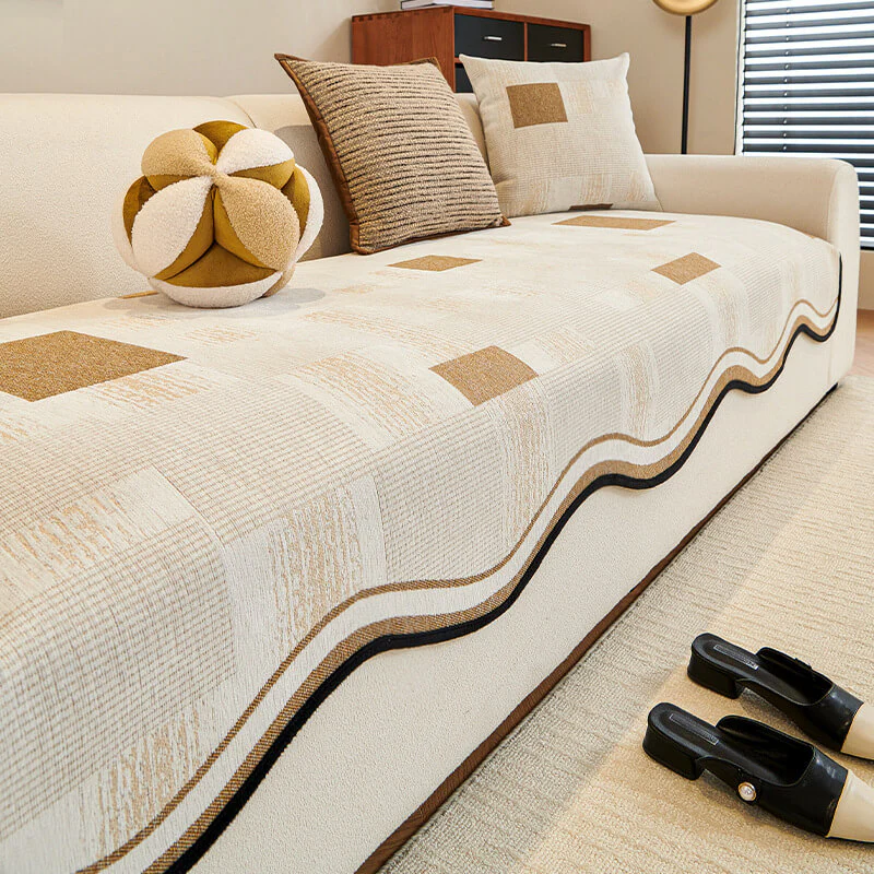 Vintage Chenille Irregular Patchwork Couch Cover