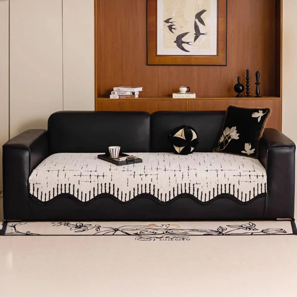 Soft Thickened Plush Couch Cover with Irregular Wave Edges