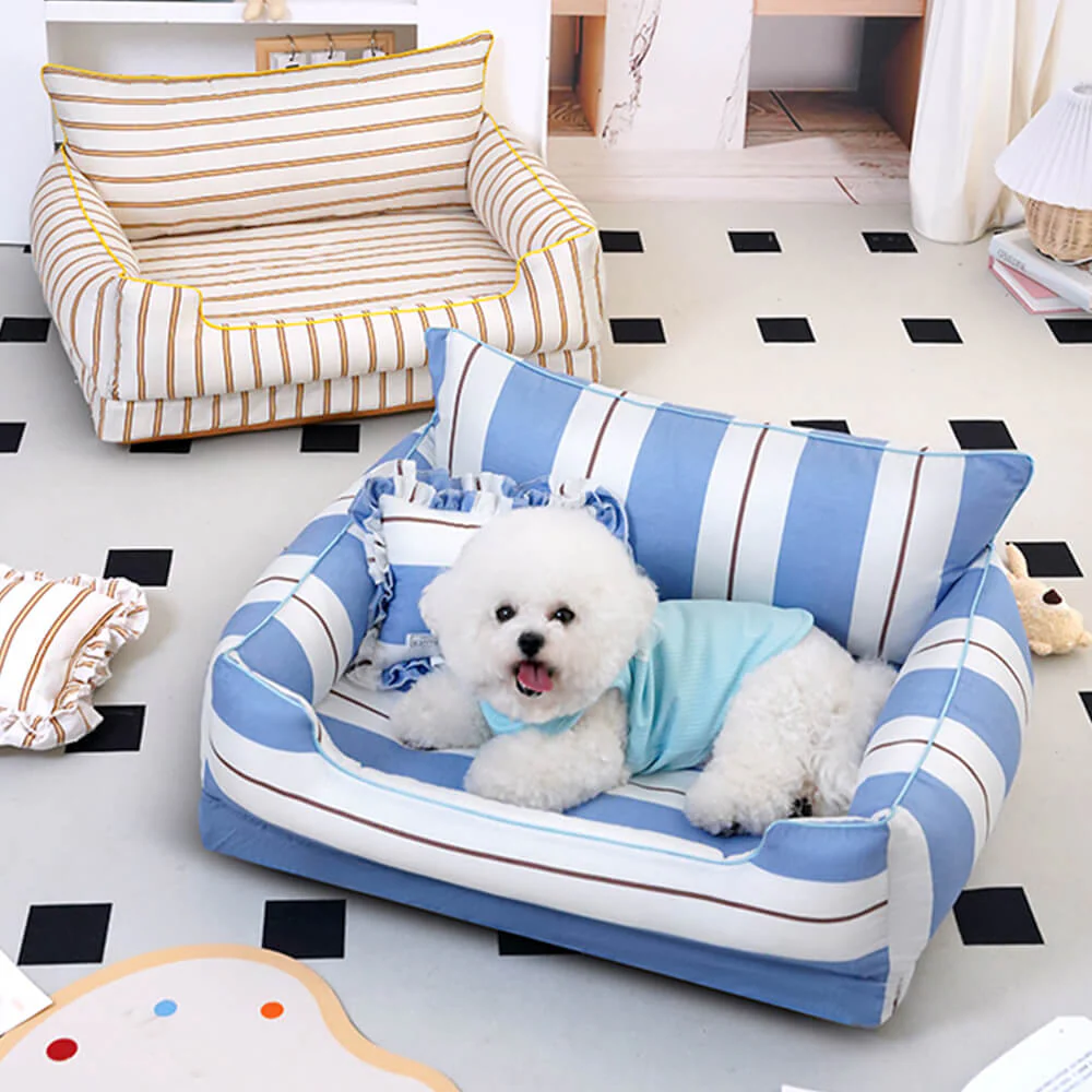 Cotton Full-Surround Dog & Cat Sofa Bed with Pillow