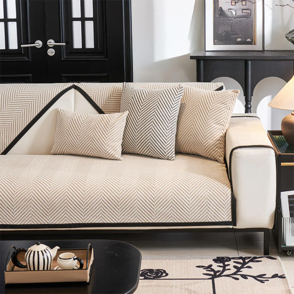 Two-Tone Woven Herringbone Skin-Friendly Polar Fleece Couch Cover