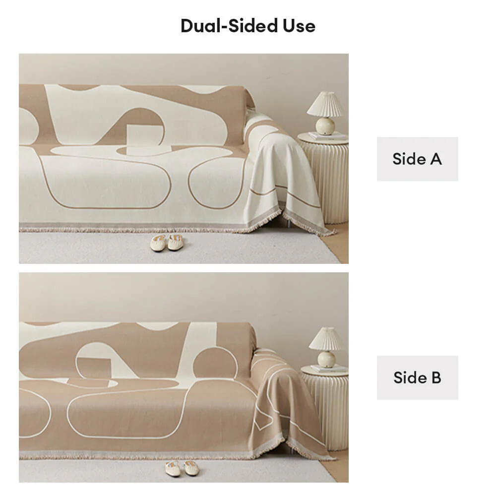 Geometric Fringe Double-Sided Chenille Non-Slip Throw Couch Cover