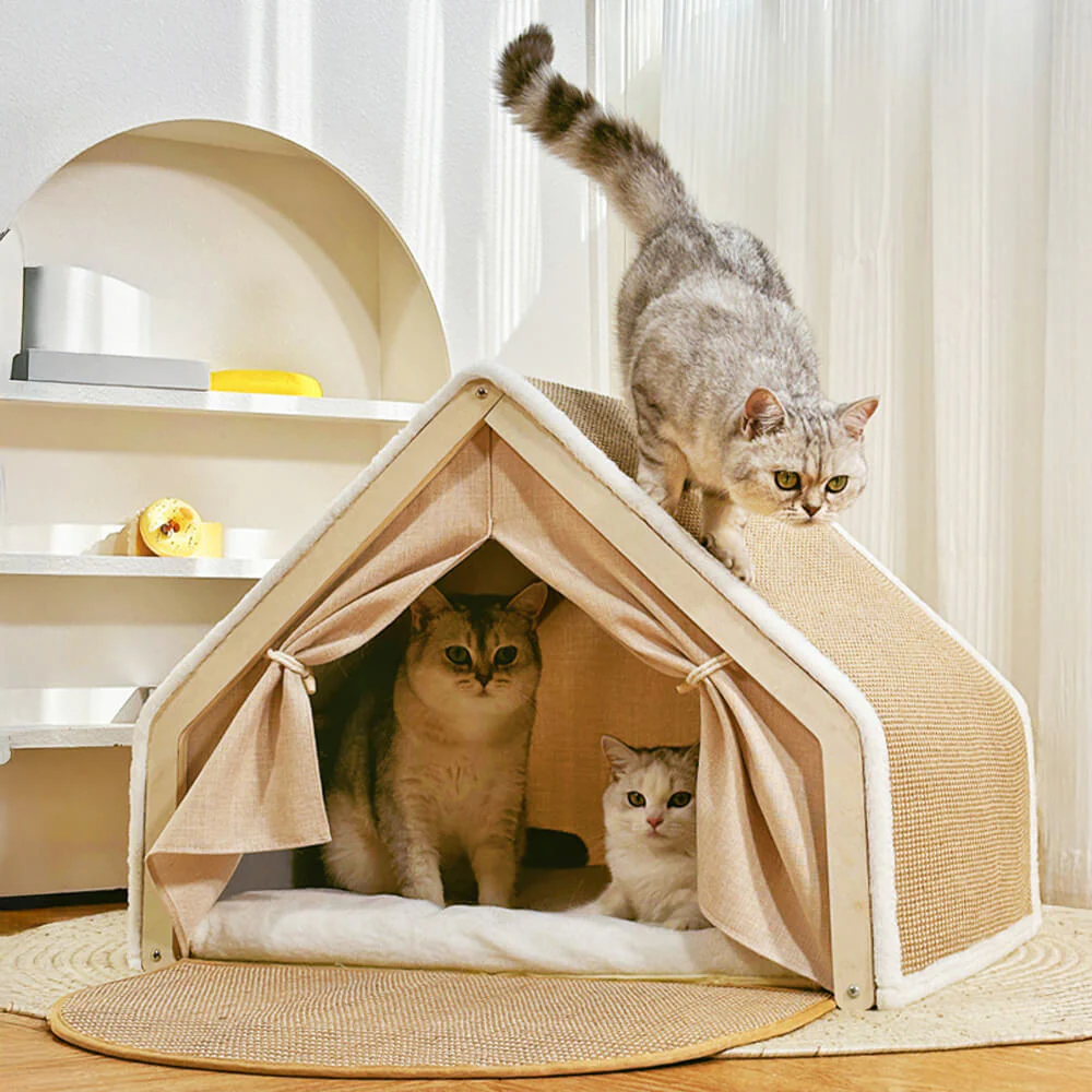 All-in-One Cat Tent with Scratching Roof and Cozy Sleeping Area