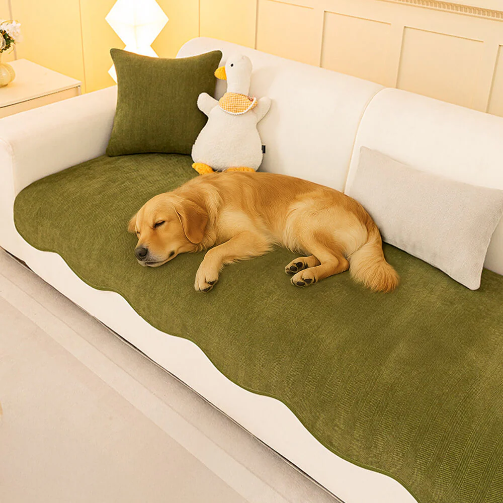 Minimalist Herringbone Chenille Non-Slip Wavy Edge Couch Cover