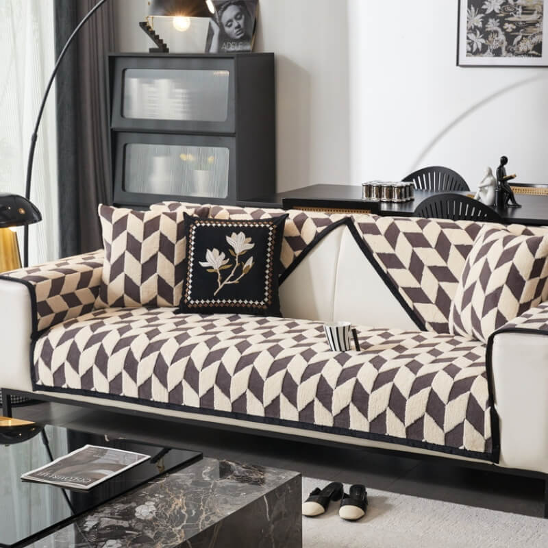Modern Diamond Plush Sofa Decoration Non-Slip Couch Cover