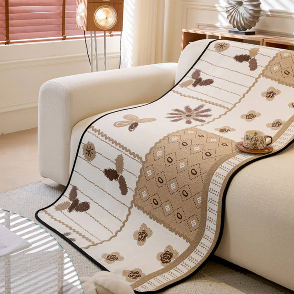 Chenille Scratch-resistant Fabric Pastoral Style  Irregular Shaped Non-slip Couch Cover