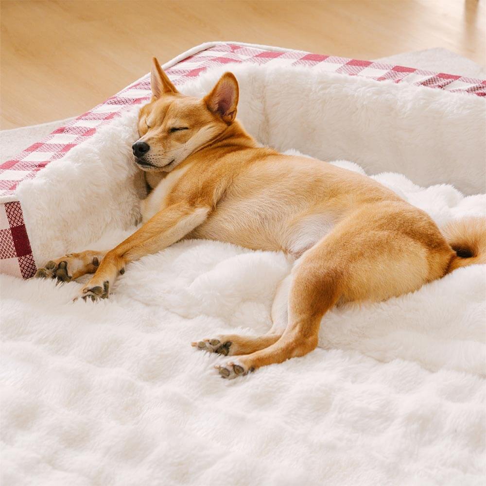 Classic Plaid Ergonomic Calming Dog Bed - Expandable＆Washable