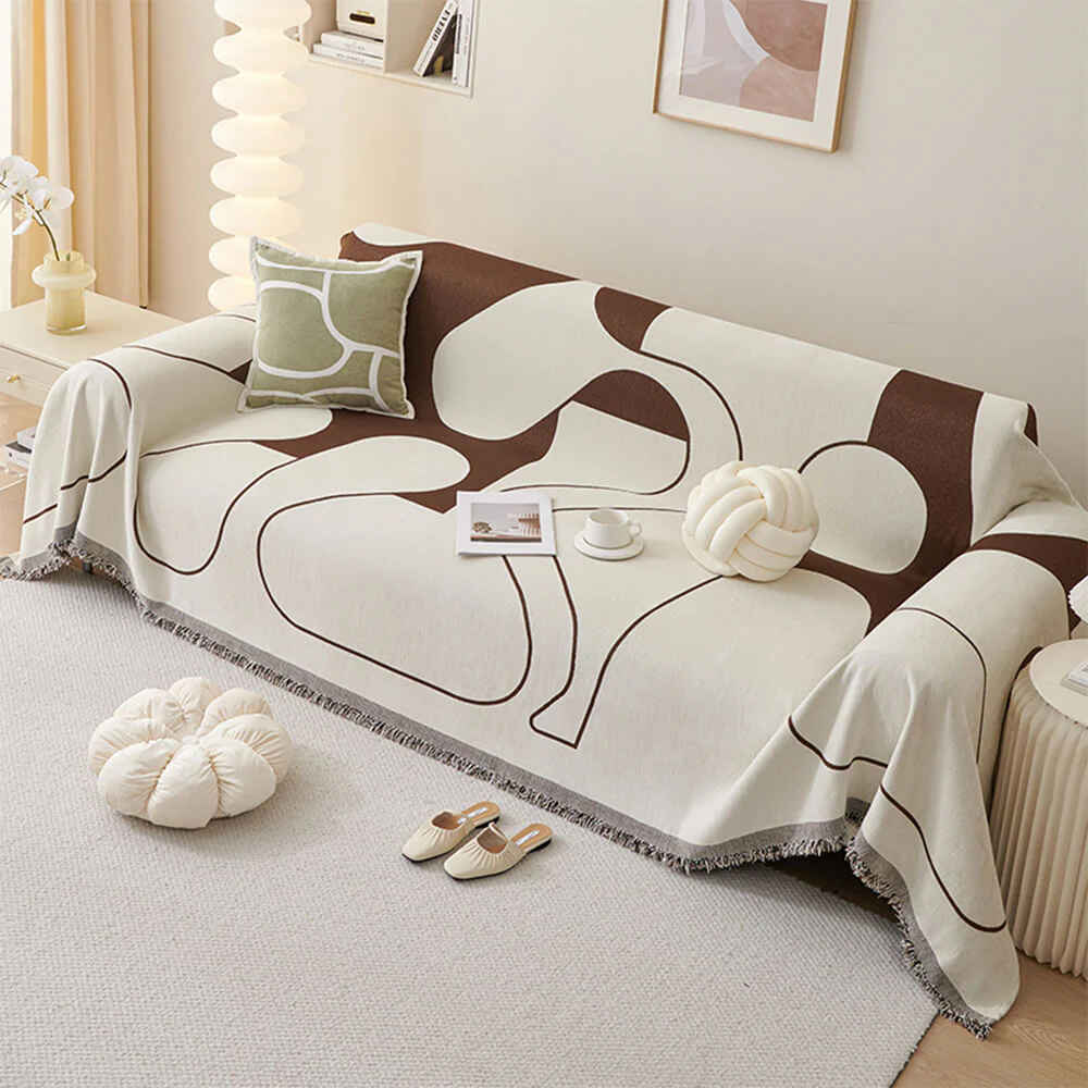 Geometric Fringe Double-Sided Chenille Non-Slip Throw Couch Cover