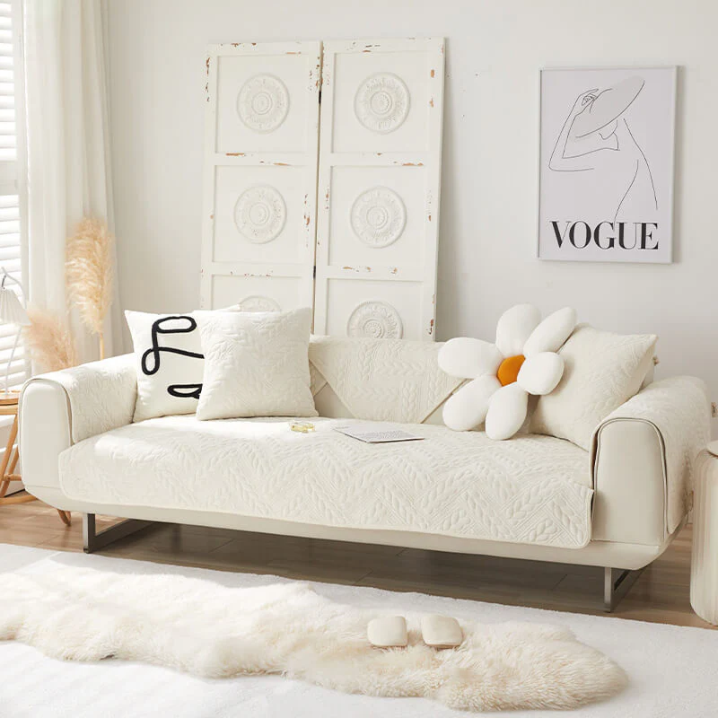 Warm Crystal Velvet Wheat Embroidery Non-Slip Couch Cover