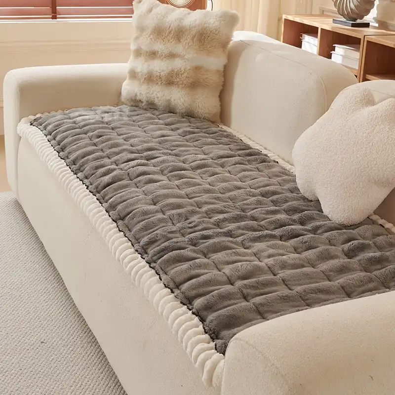Solid-Color Fluffy Sofa Decor Thickened Couch Cover