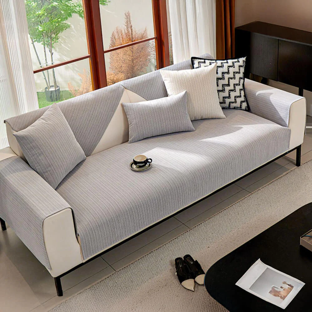 Minimalist Water-resistant Wheat Stripe Design Chenille Couch Cover