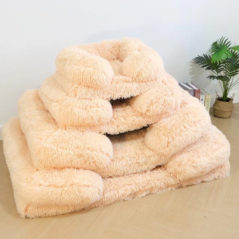 Long Plush - Square Surround Support Deep Sleep Dog Bed
