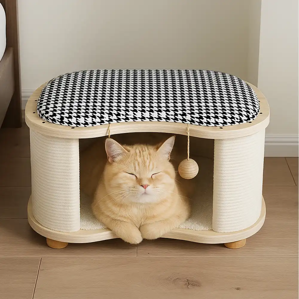 All-Season Modern 2-in-1 Enclosed Wooden Cat House Stool
