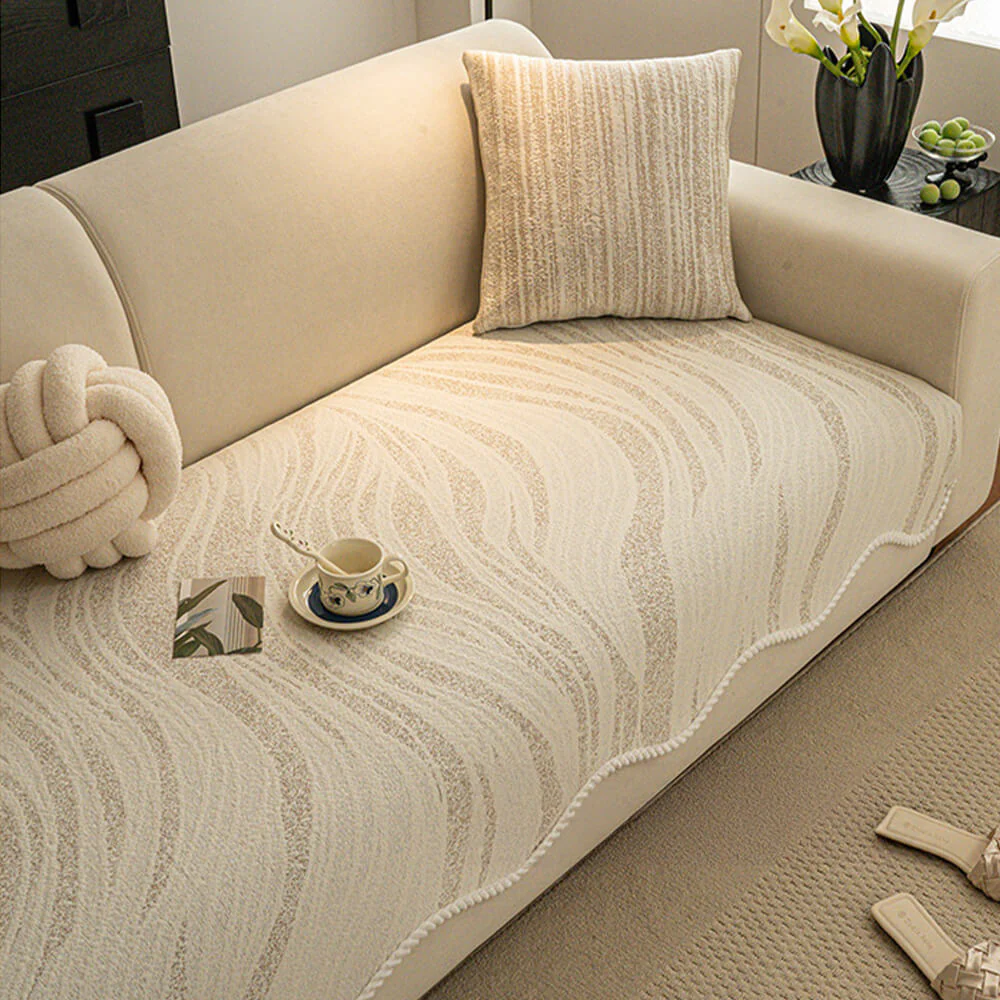 Cool Touch Ice Silk Minimalist Style with Braided Edge Couch Cover
