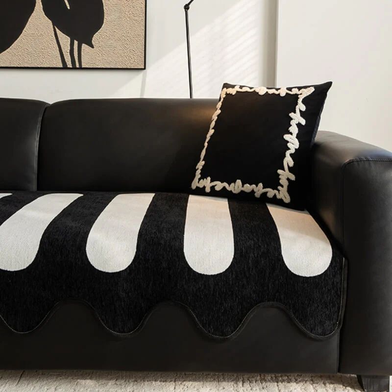 Classic Black Irregular-Shaped Chenille Anti-Scratch Non-Slip Couch Cover