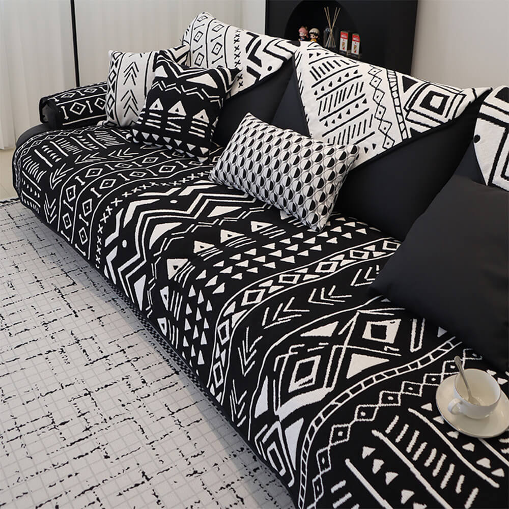 Geometric Bohemian Style Cotton Linen Fabric Double-Sided Couch Cover