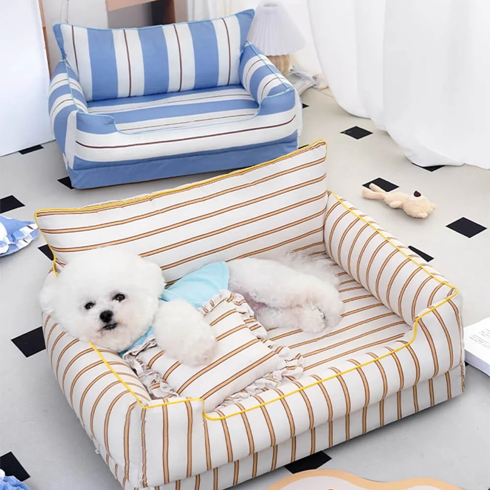 Cotton Full-Surround Dog & Cat Sofa Bed with Pillow