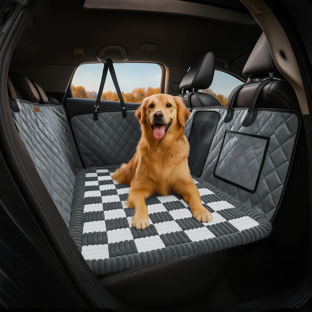 Premium Faux Leather Water-repellent Hammock Dog Car Seat Cover With Mat